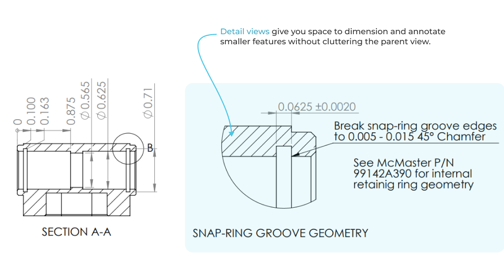 Use detail views for showing small geometry at a larger scale