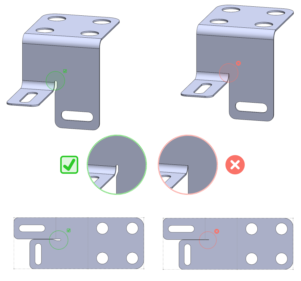 Sheet metal DFM guideline - illustration of proper bend relief