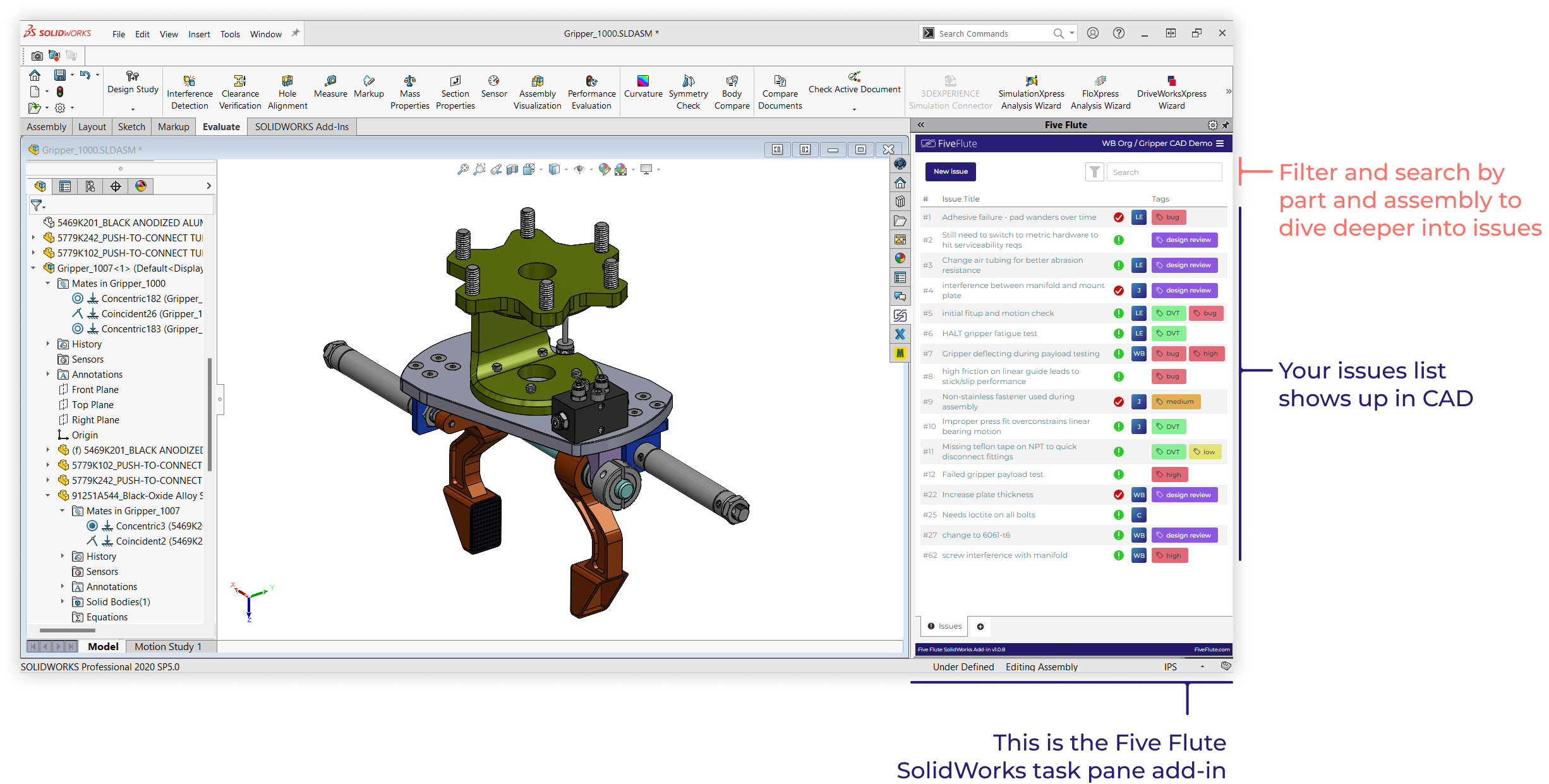 Five Flute's SolidWorks add-in lets engineers manage issues directly in SolidWorks.